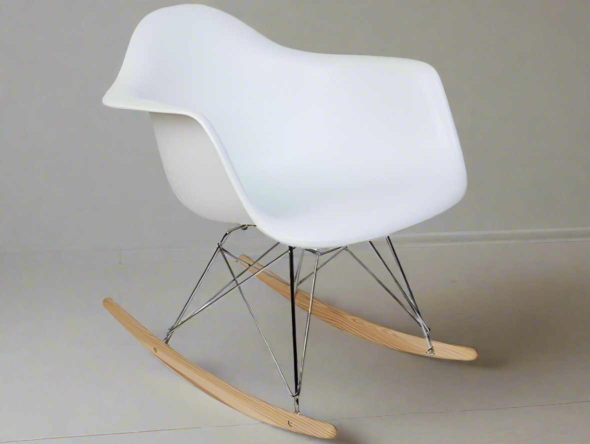 Eames Rocking Chair – Modern White RAR Replica Armchair with Wooden Rockers
