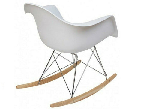 Eames Rocking Chair – Modern White RAR Replica Armchair with Wooden Rockers