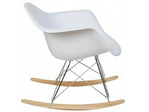 Eames Rocking Chair – Modern White RAR Replica Armchair with Wooden Rockers