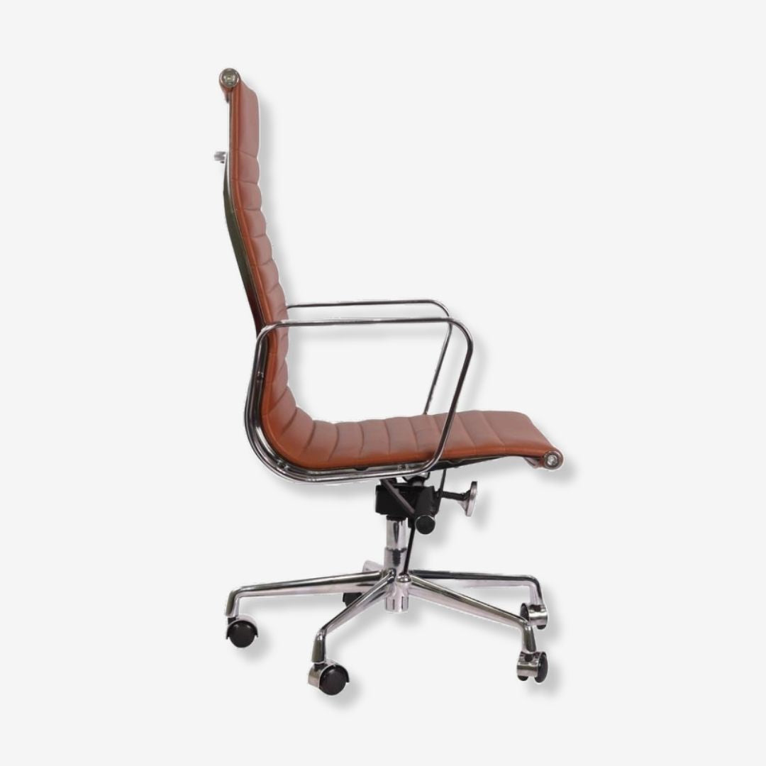 Eames Thin Pad Office Chair EA 119 - Ribbed High Back | Black Leather
