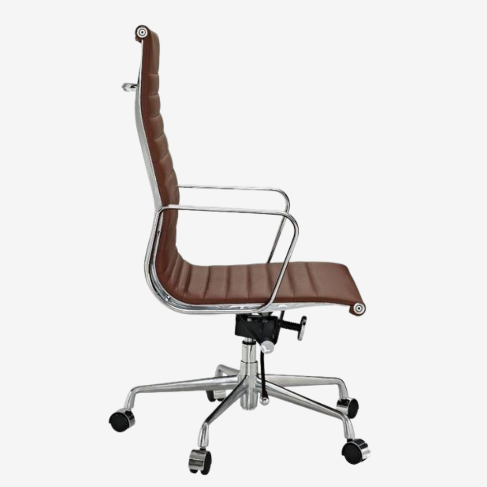 Eames Thin Pad Office Chair EA 119 - Ribbed High Back | Black Leather