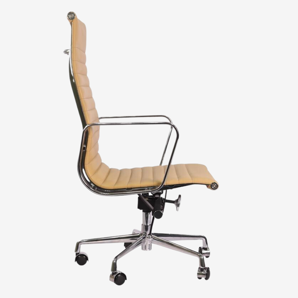 Eames Ribbed Office Chair EA 119 - High Back Support | White Leather