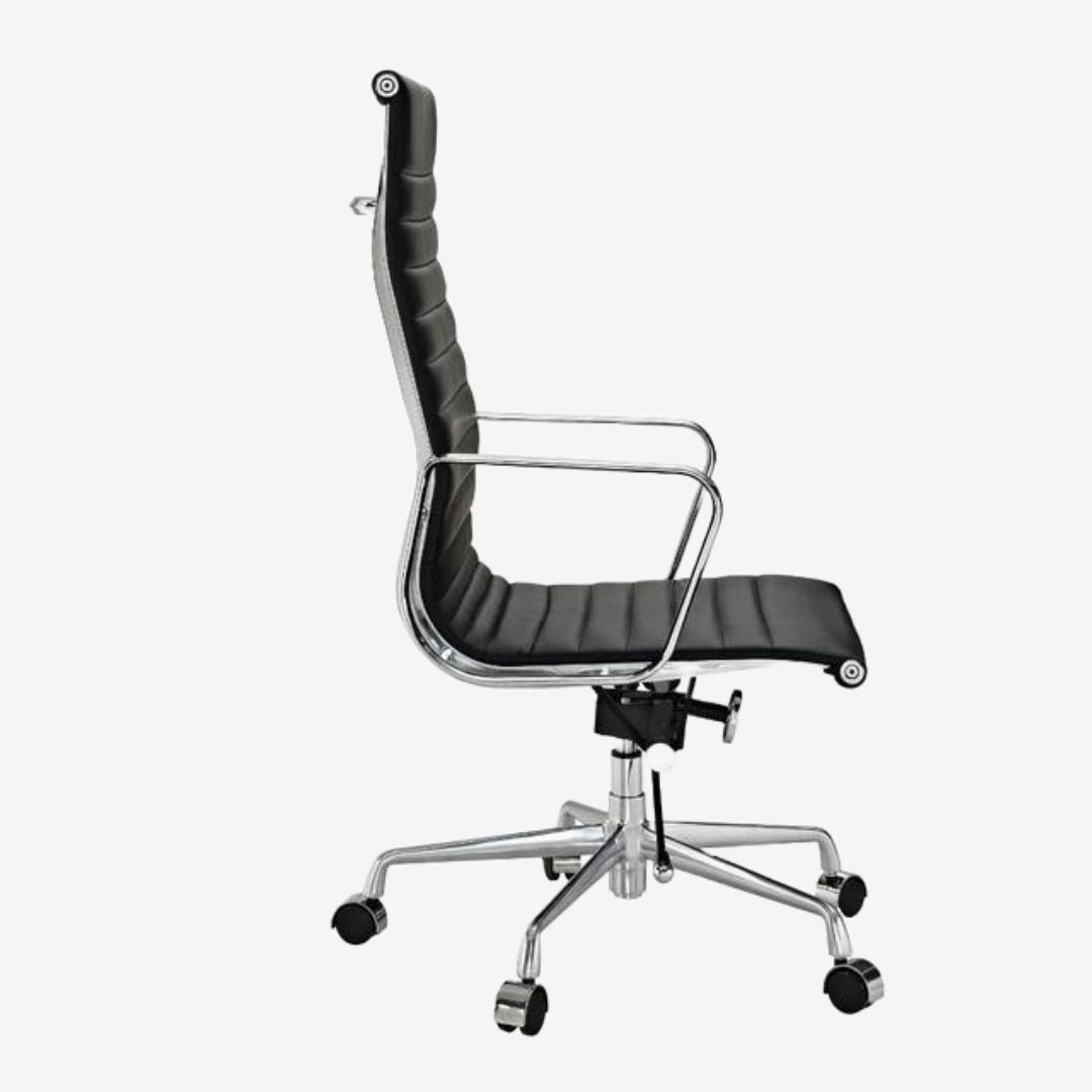 Eames Thin Pad Office Chair EA 119 - Ribbed High Back | Black Leather