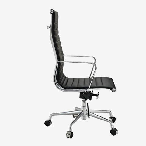Eames Thin Pad Office Chair EA 119 - Ribbed High Back | Black Leather