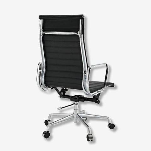 Eames Thin Pad Office Chair EA 119 - Ribbed High Back | Black Leather