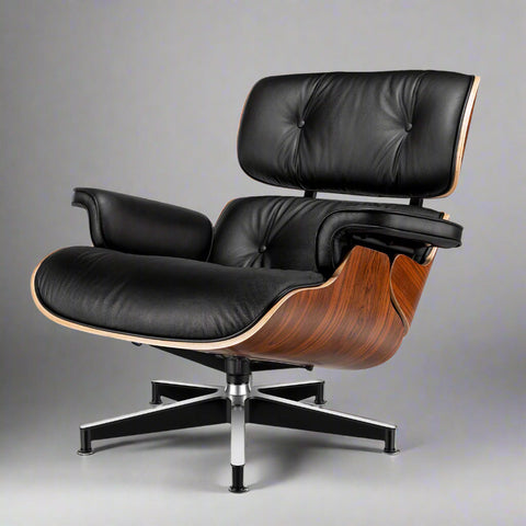 Eames Style XL Version Lounge Chair and Ottoman - Rosewood | Black Leather