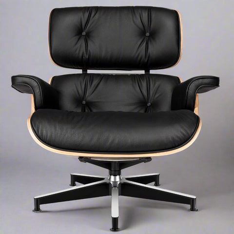 Eames Style XL Version Lounge Chair and Ottoman - Rosewood | Black Leather