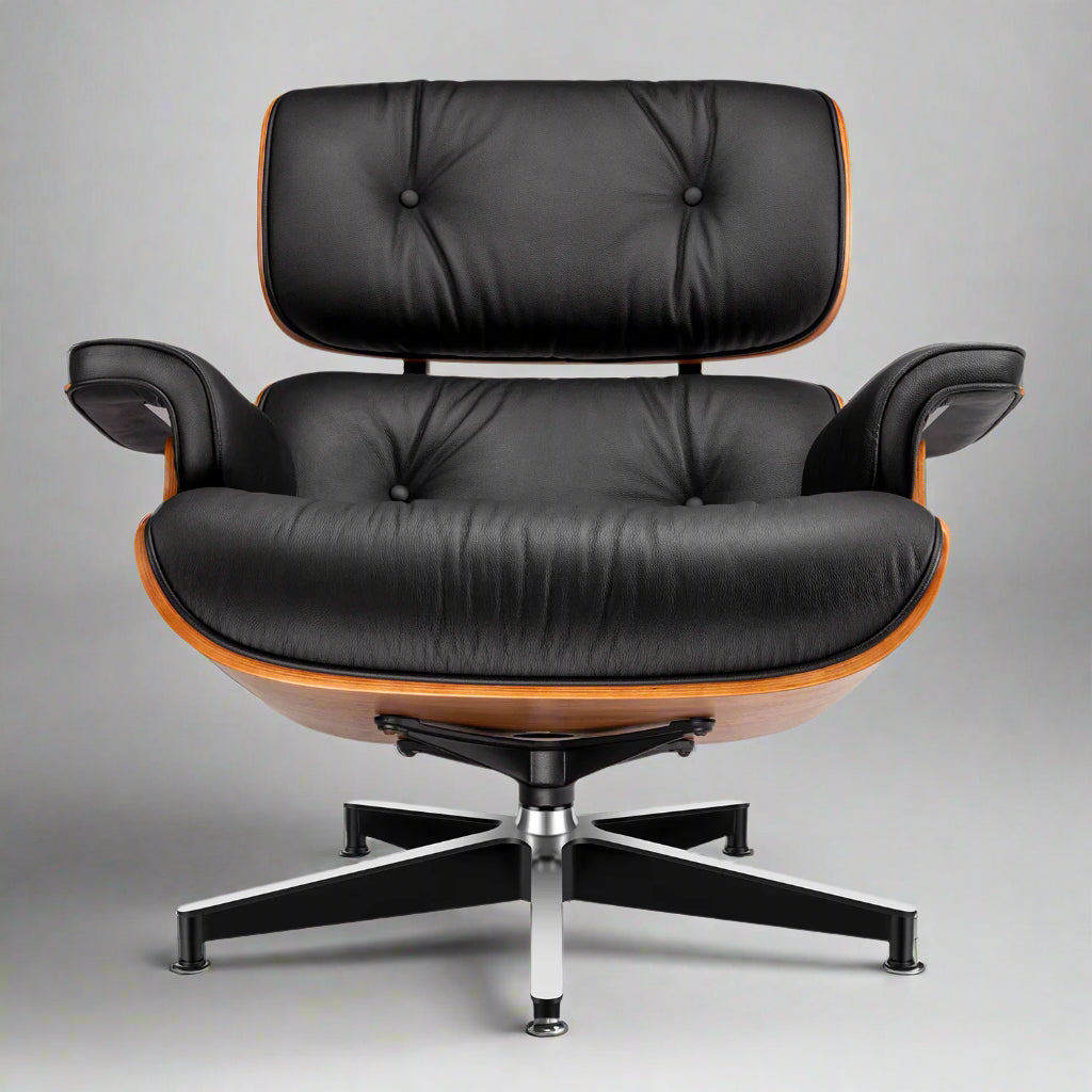 Eames Style XL Version Lounge Chair and Ottoman - Walnut Wood | Black Leather