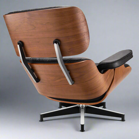 Eames Style XL Version Lounge Chair and Ottoman - Walnut Wood | Black Leather