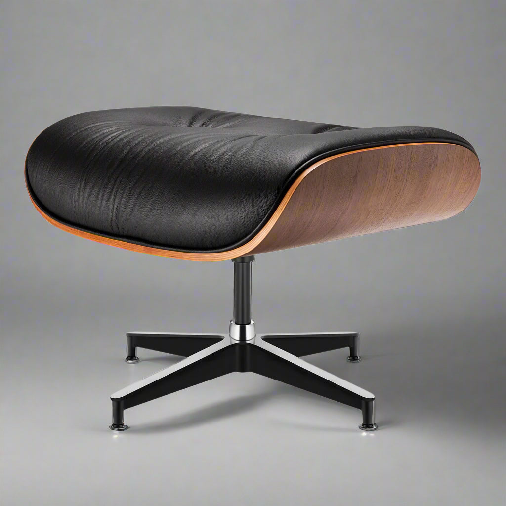 Eames Style XL Version Lounge Chair and Ottoman - Walnut Wood | Black Leather