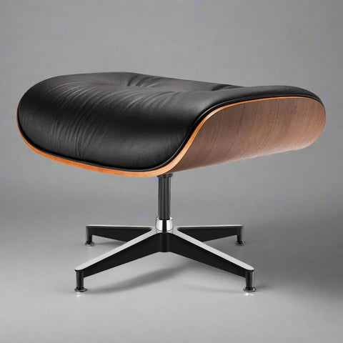 Eames Style XL Version Lounge Chair and Ottoman - Walnut Wood | Black Leather