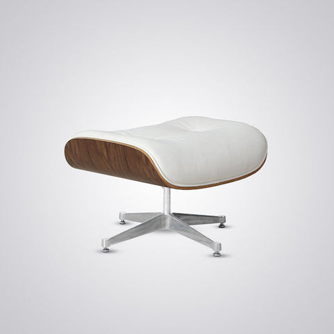 “Eames Lounge Chair & Ottoman in White Leather with Walnut Wood Finish – Mid-Century Modern Design”