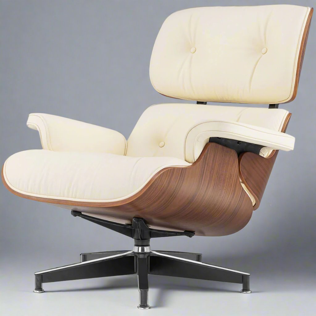 Eames Style XL Version Lounge Chair and Ottoman - Walnut Wood | Ivory White