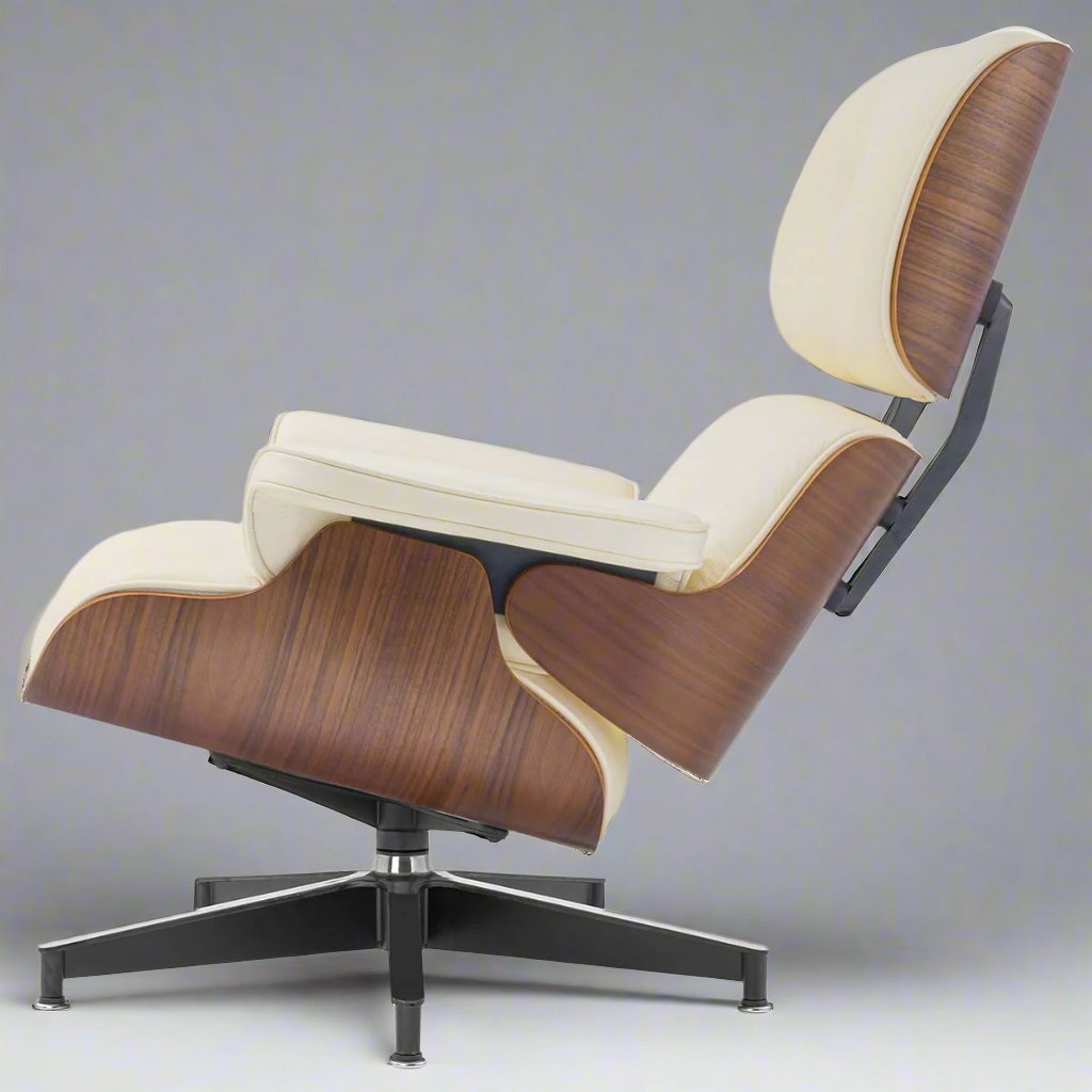 Eames Style XL Version Lounge Chair and Ottoman - Walnut Wood | Ivory White