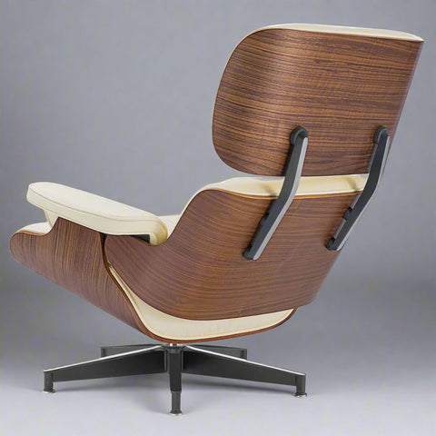 Eames Style XL Version Lounge Chair and Ottoman - Walnut Wood | Ivory White
