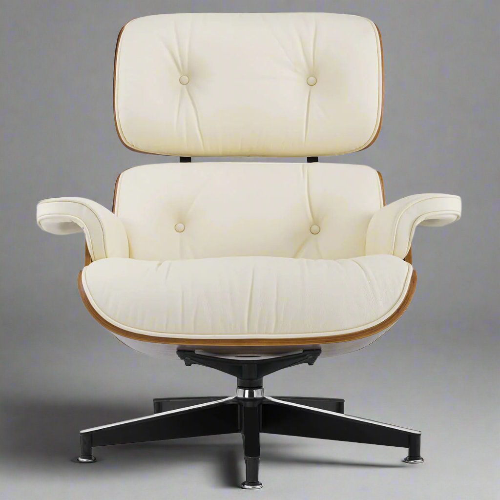 Eames Style XL Version Lounge Chair and Ottoman - Walnut Wood | Ivory White