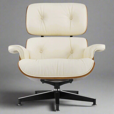 Eames Style XL Version Lounge Chair and Ottoman - Walnut Wood | Ivory White