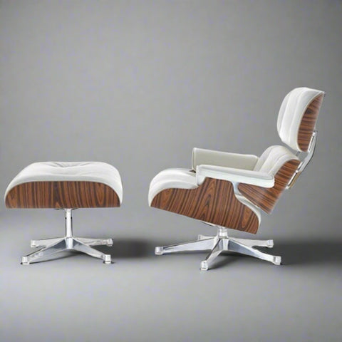 Charles Eames Iconic Lounge Chair & Ottoman - Rose Wood | White