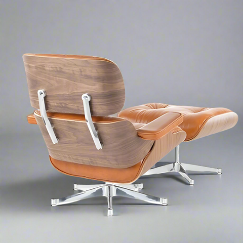 “Eames Lounge Chair & Ottoman in White Leather with Walnut Wood Finish – Mid-Century Modern Design”
