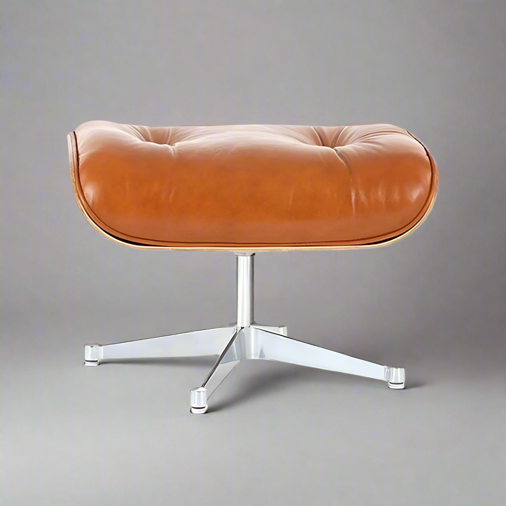 “Eames Lounge Chair & Ottoman in White Leather with Walnut Wood Finish – Mid-Century Modern Design”