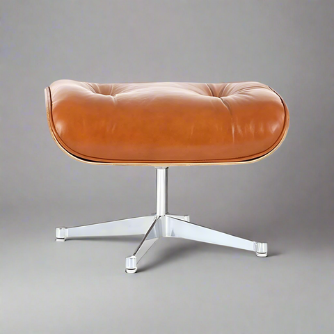 “Eames Lounge Chair & Ottoman in White Leather with Walnut Wood Finish – Mid-Century Modern Design”