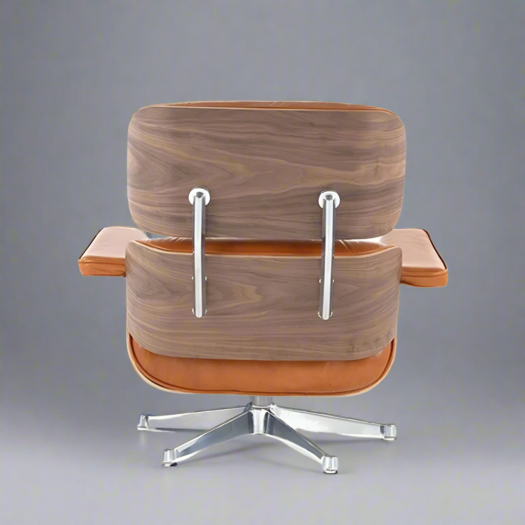 “Eames Lounge Chair & Ottoman in White Leather with Walnut Wood Finish – Mid-Century Modern Design”