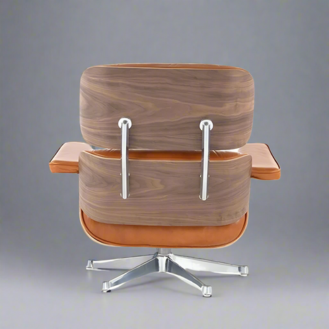 “Eames Lounge Chair & Ottoman in White Leather with Walnut Wood Finish – Mid-Century Modern Design”