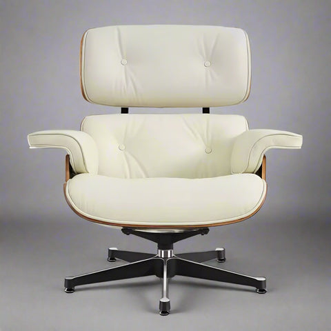 Charles Eames Style Lounge Chair and Ottoman - Walnut Wood | Ivory White