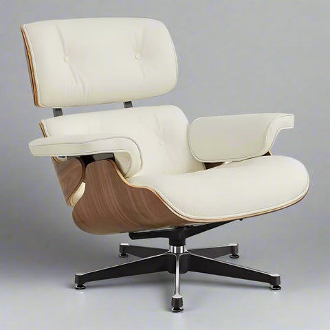 Charles Eames Style Lounge Chair and Ottoman - Walnut Wood | Ivory White