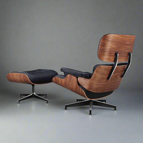 Eames Style XL Version Lounge Chair and Ottoman - Walnut Wood | Black Leather
