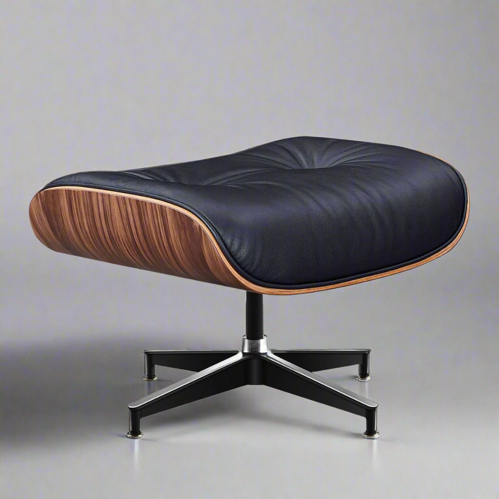 Eames Style XL Version Lounge Chair and Ottoman - Walnut Wood | Black Leather