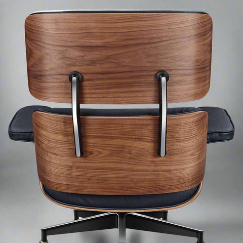 Eames Style XL Version Lounge Chair and Ottoman - Walnut Wood | Black Leather