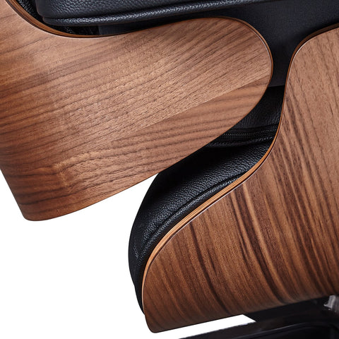 Eames Style XL Version Lounge Chair and Ottoman - Walnut Wood | Black Leather