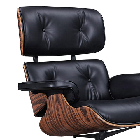 Eames Style XL Version Lounge Chair and Ottoman - Rosewood | Black Leather