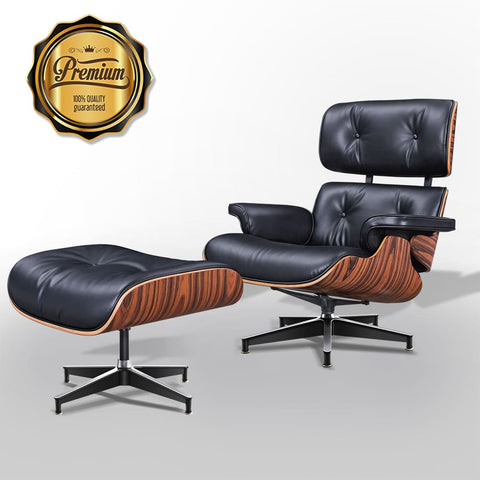 Eames Style XL Version Lounge Chair and Ottoman - Rosewood | Black Leather