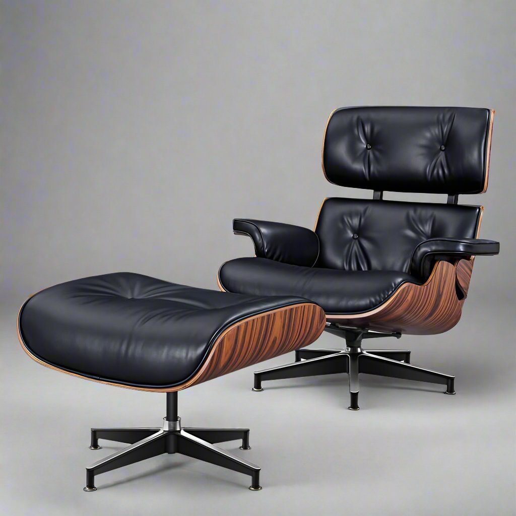 Eames Style XL Version Lounge Chair and Ottoman - Rosewood | Black Leather