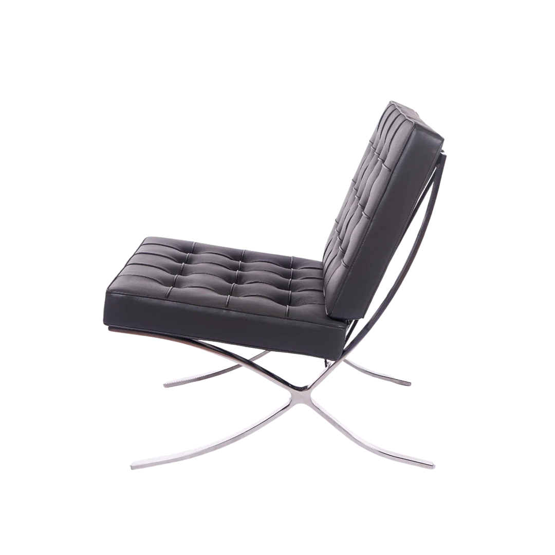 Premium Black Leather Barcelona Chair & Ottoman Set by Mies van der Rohe - Replica