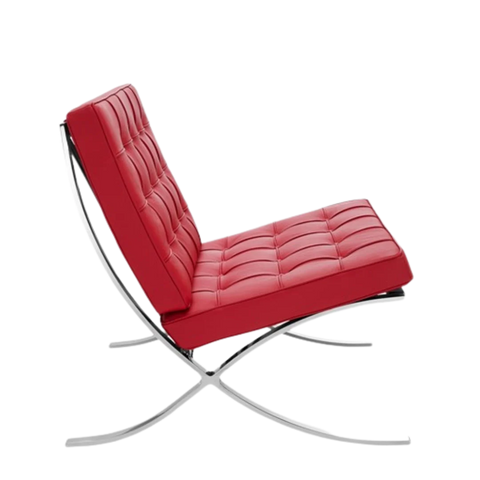 Premium Red Barcelona Pavilion Chair with Ottoman - Replica