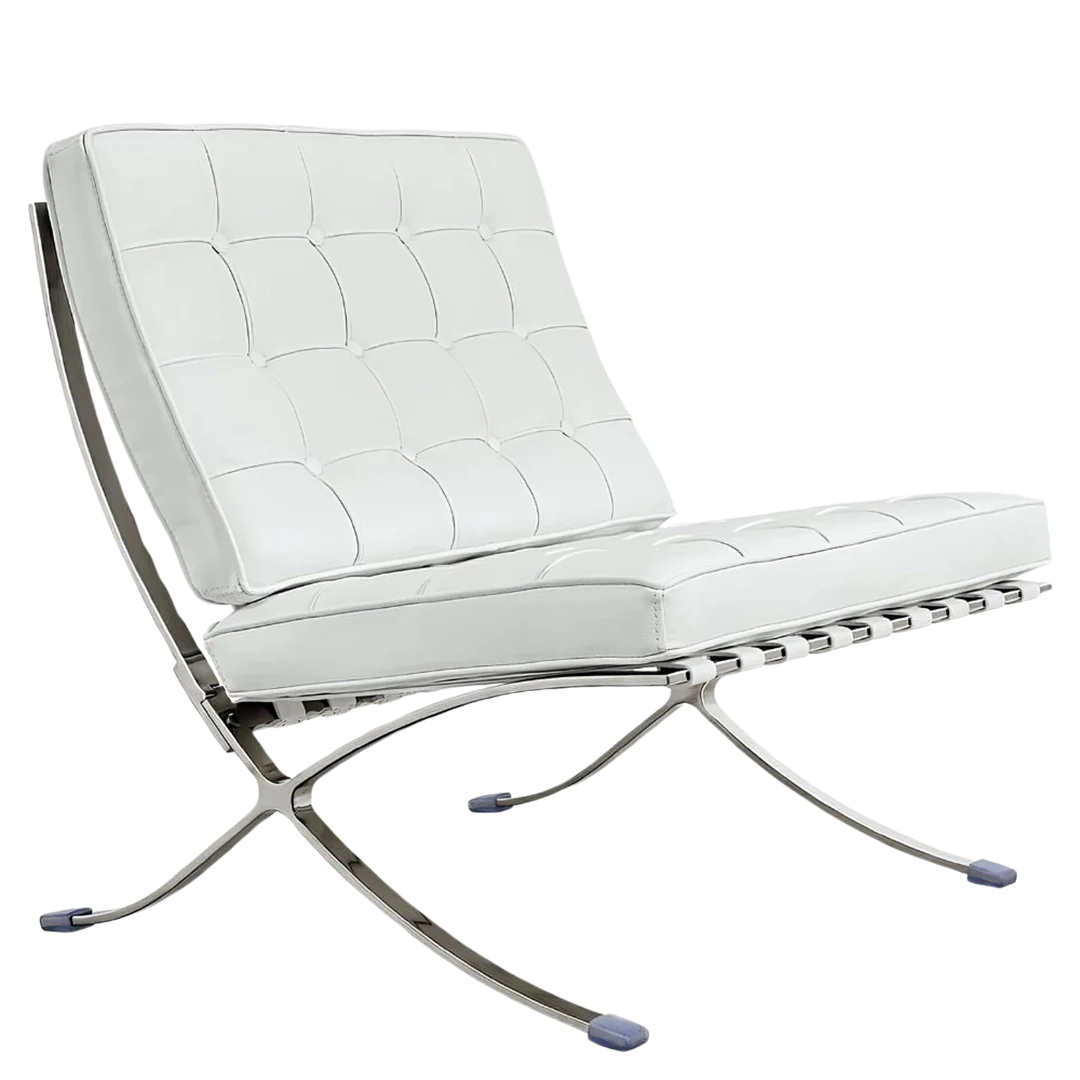 Premium White Elegance Barcelona Pavilion Chair mit Ottomane - Replik