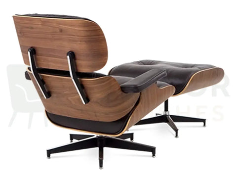 Blending natural wood textures with luxurious brown leather seating, this walnut veneer lounge chair replica offers timeless comfort and modern craftsmanship from Interior Furnishes.