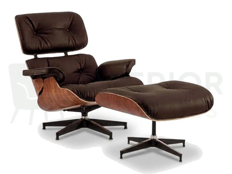 Rich chocolate brown leather adds warmth to this walnut wood Eames lounge chair replica, finished with a black aluminium base and available from Interior Furnishes across the UK, Europe and USA from £799.