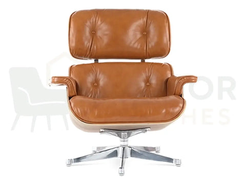 Designed to become the centrepiece of sophisticated living spaces, this walnut veneer lounge chair replica combines rich tan leather with a polished chrome base for lasting elegance.
