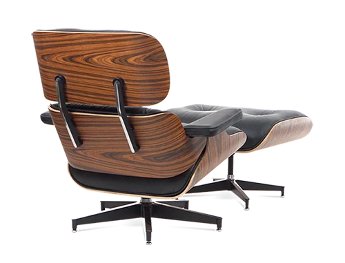 Designer-Loungesessel &amp; Ottomane – Palisanderfurnier &amp; schwarzes Leder