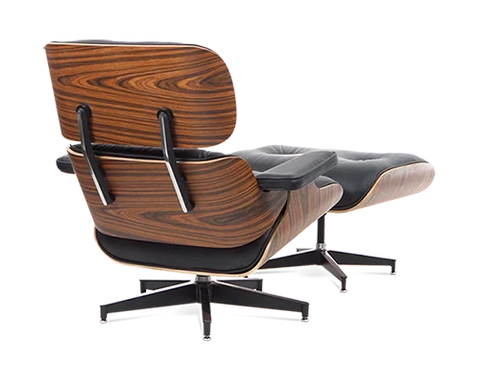 Designer-Loungesessel &amp; Ottomane – Palisanderfurnier &amp; schwarzes Leder