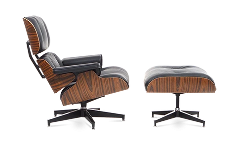 Designer-Loungesessel &amp; Ottomane – Palisanderfurnier &amp; schwarzes Leder