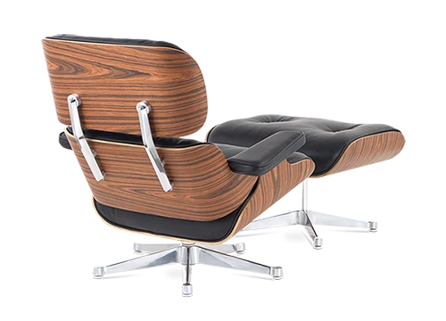 Designer-Loungesessel &amp; Ottomane – Palisanderfurnier &amp; schwarzes Leder