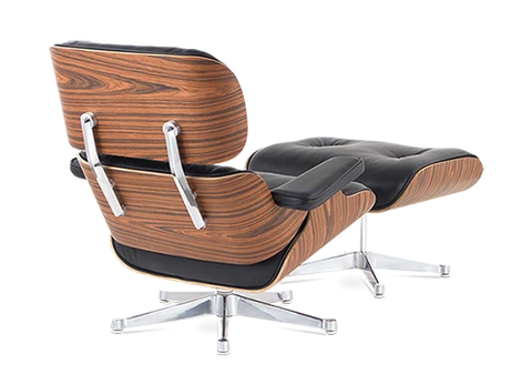 Designer-Loungesessel &amp; Ottomane – Palisanderfurnier &amp; schwarzes Leder