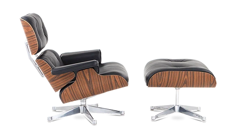 Designer-Loungesessel &amp; Ottomane – Palisanderfurnier &amp; schwarzes Leder