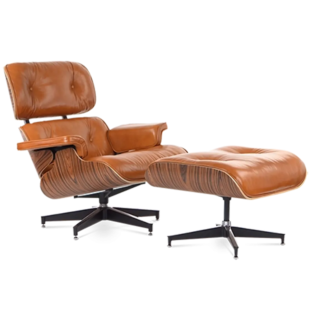 Iconic Design Charles Eames Lounge Chair & Ottoman – Rose Wood  Tan Brown