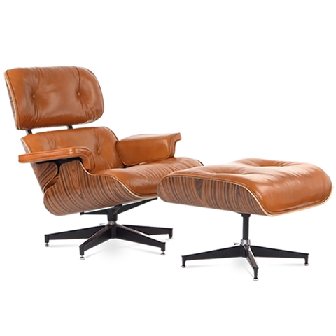 Iconic Design Charles Eames Lounge Chair & Ottoman – Rose Wood  Tan Brown